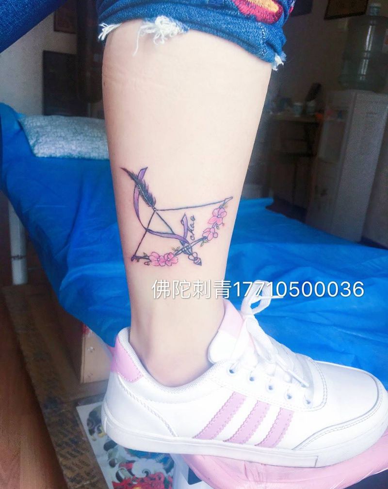 射手座纹身图片_成品手稿腿部清新几何植物宁夏银川文身 学习纹身图案