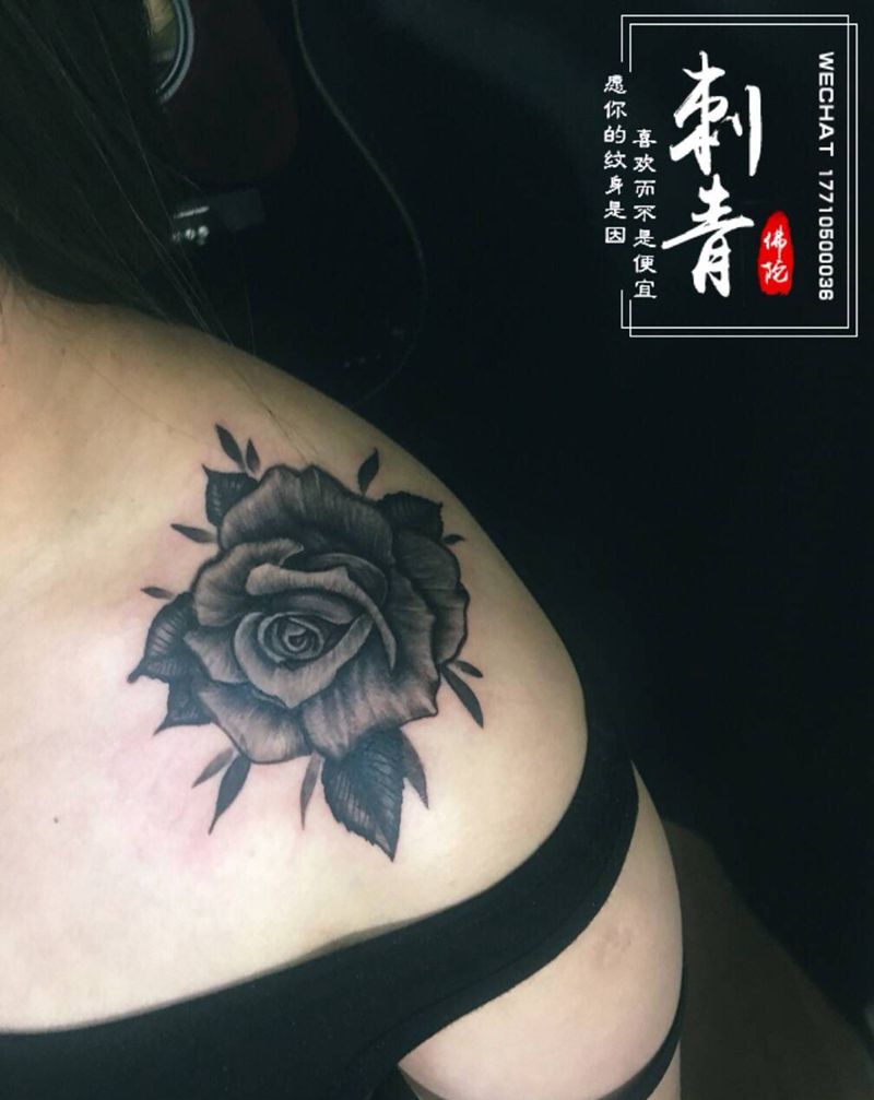 玫瑰纹身图片_肩部New School纹身图案