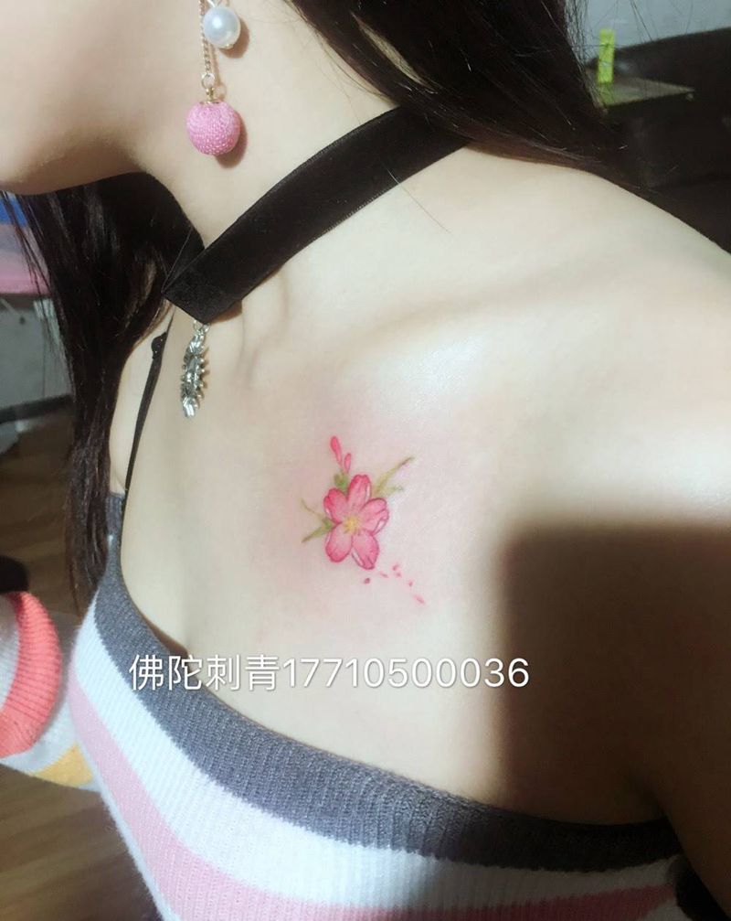 樱花纹身图片_成品手稿胸部清新植物宁夏银川文身 纹身图案