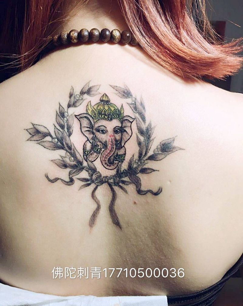小象神纹身图片_成品手稿背部传统动物宁夏银川中国宗教纹身图案