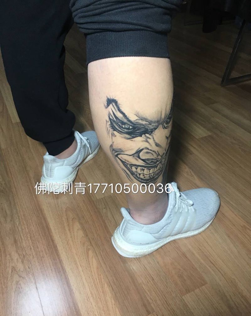 小丑纹身图片_成品手稿腿部欧美写实人物宁夏银川文身 纹身图案