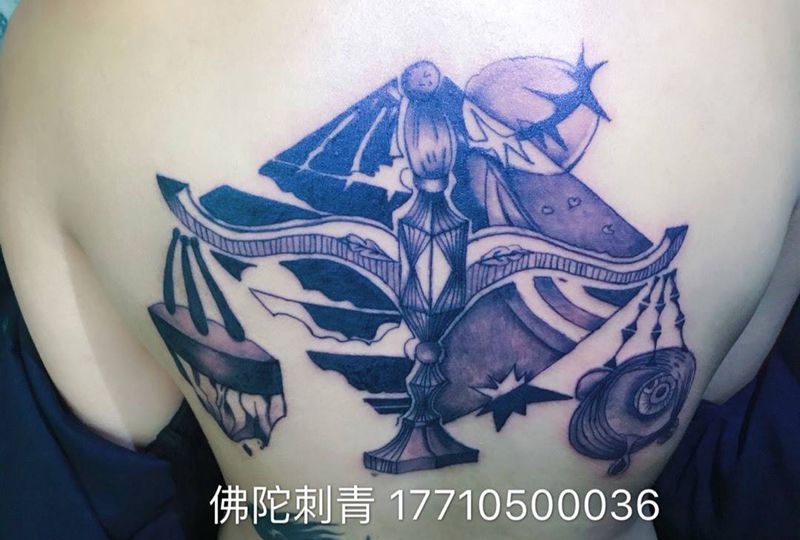 天秤座纹身图片_成品手稿背部清新几何宁夏银川文身 纹身图案