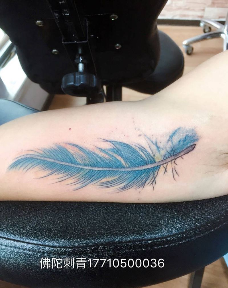 羽毛纹身图片_成品手稿手臂欧美清新几何宁夏银川中国纹身图案