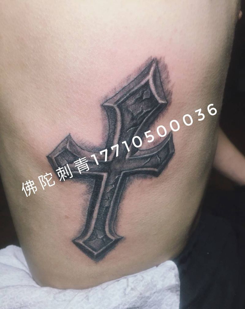 复古十字架纹身图片_成品手稿腰部欧美几何宗教银川宁夏佛陀刺青纹身图案