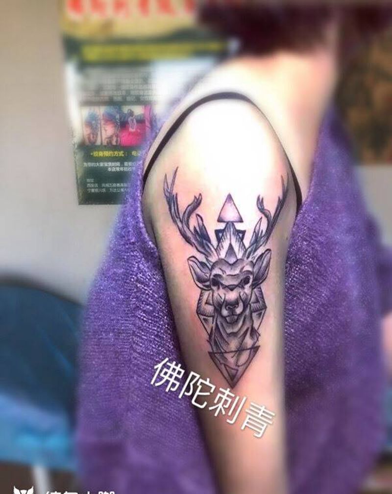 鹿 纹身纹身图片_成品手稿手臂欧美清新几何动物原创纹身图案