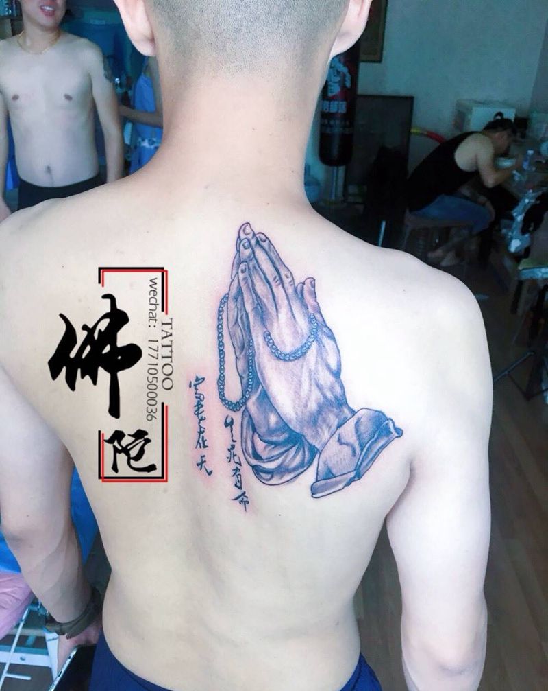 祈祷手纹身图片_成品手稿背部写实动物银川文身 宁夏学学习纹身图案