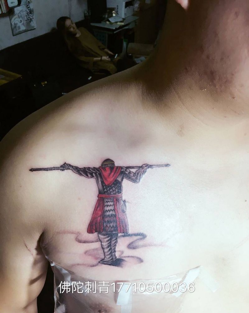 至尊宝遮盖老纹身纹身图片_成品手稿胸部传统人物宁夏银川文身 纹身图案