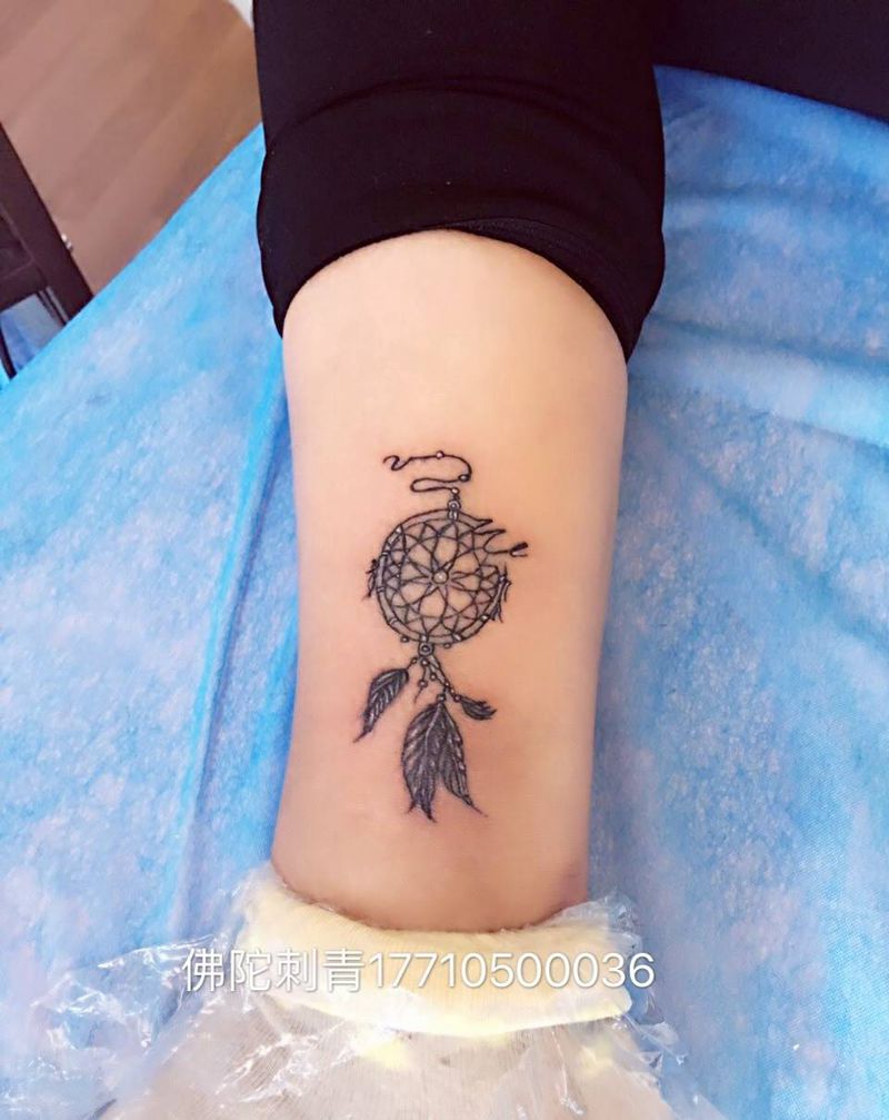 捕梦网纹身图片_成品手稿腿部脚部清新欧美传统几何静物原创纹身图案