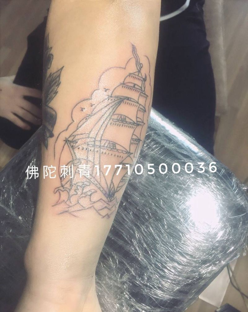 old school帆船纹身图片_成品手臂欧美几何银川佛陀刺青宁夏纹身图案