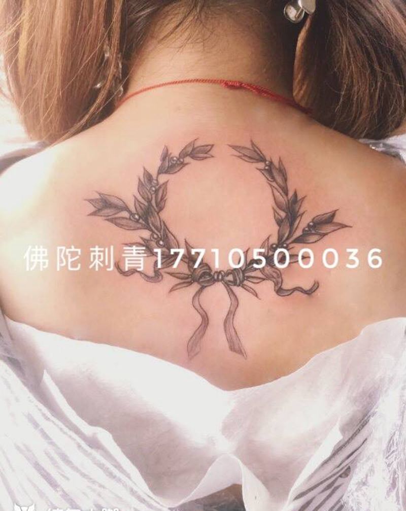 花环纹身图片_成品手稿背部清新植物银川宁夏佛陀刺青纹身图案