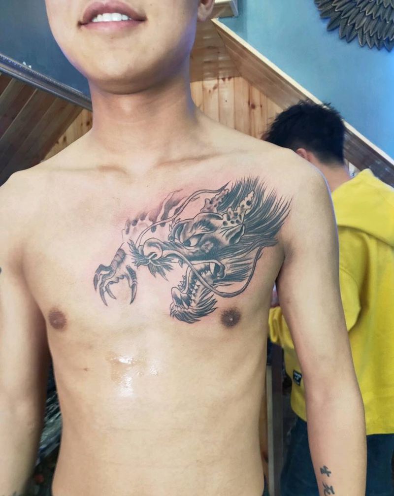 龙头纹身图片_胸部纹身图案