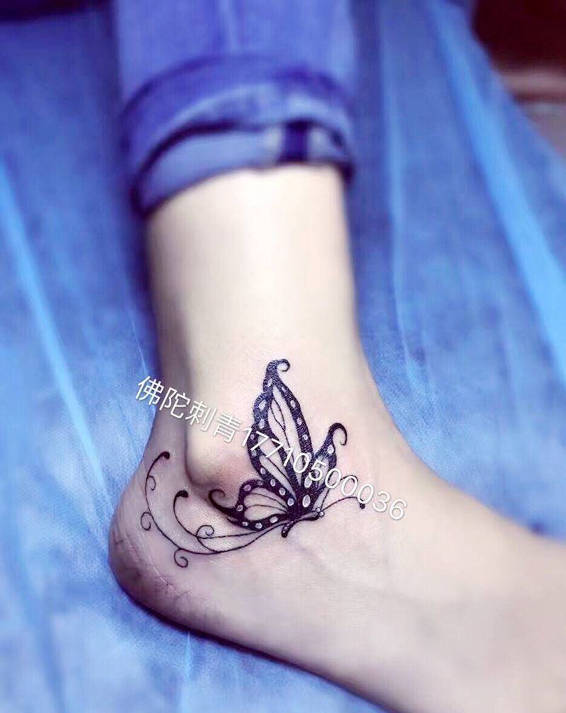 蝴蝶纹身图片_手稿成品脚部清新动物银川 宁夏佛陀刺青纹身图案