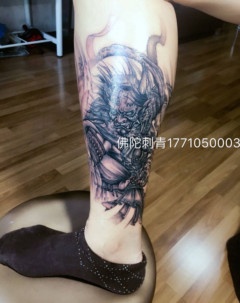 风神纹身图片_成品手稿腿部传统鬼神银川文身 宁夏学学习纹身图案