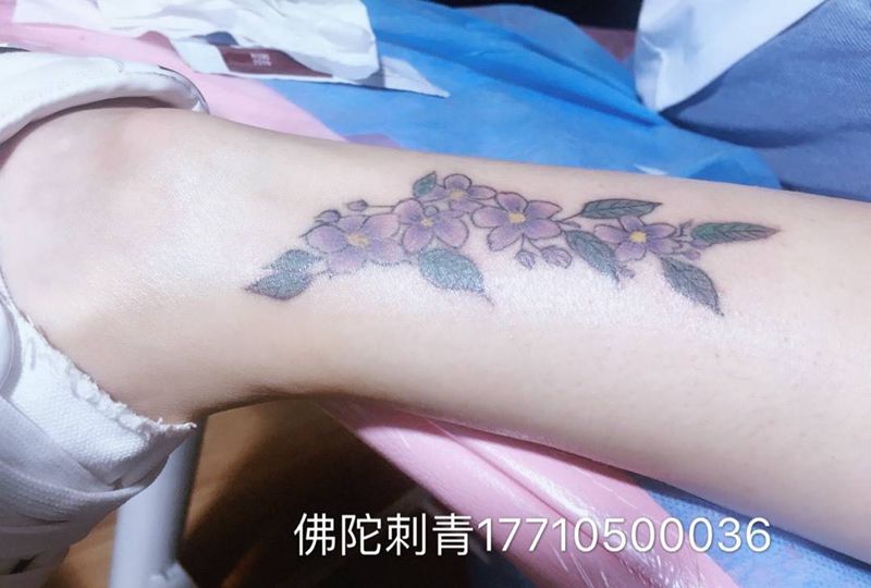 樱花纹身图片_成品手稿腿部清新植物宁夏银川文身 纹身图案