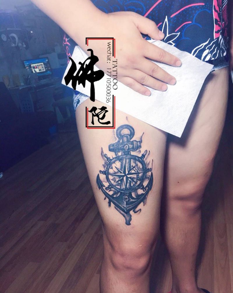 船锚⚓️纹身图片_成品手稿腿部欧美几何宁夏银川文身 学学习纹身图案