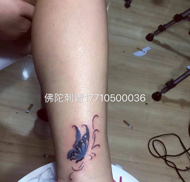 蝴蝶纹身图片_成品手稿腿部脚部清新植物动物银川宁夏纹身图案