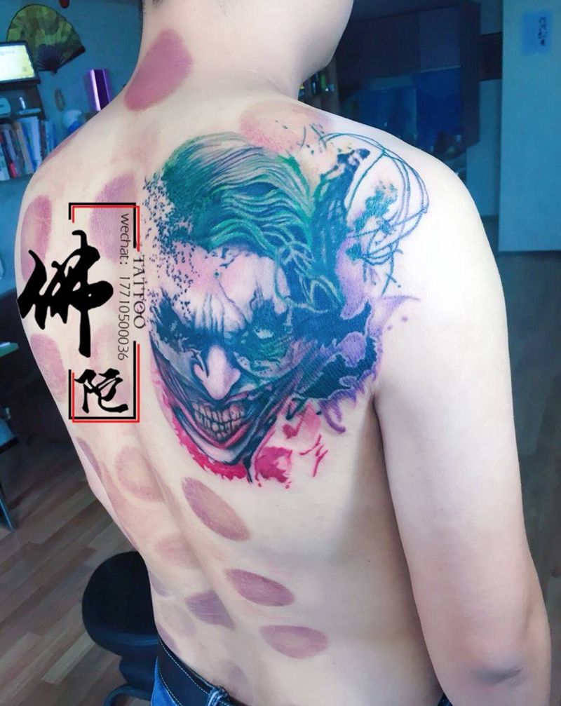 小丑纹身图片_成品背部欧美人物银川文身 学学习宁夏纹身图案