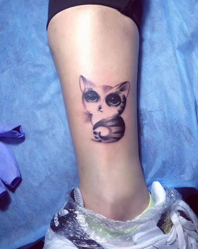 小猫纹身图片_成品手稿腿部清新动物宁夏银川中国纹身图案