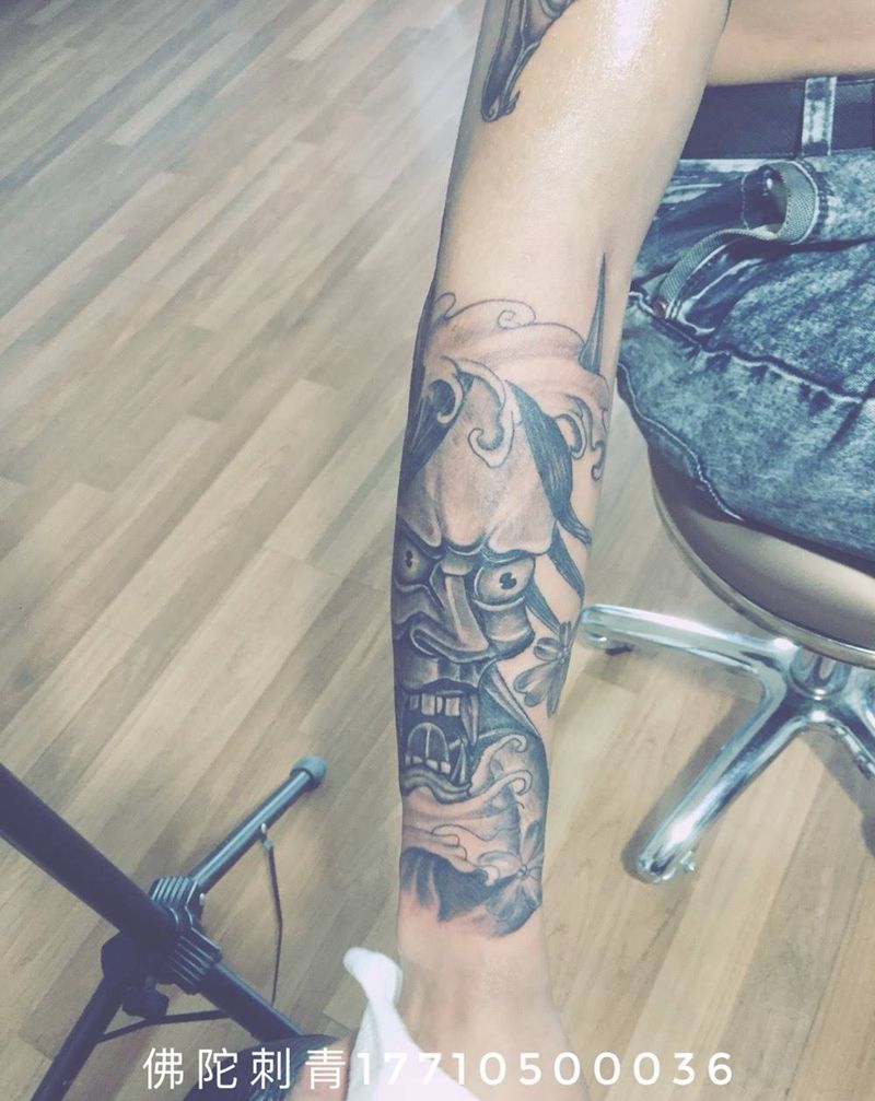 般若纹身图片_成品手稿手臂传统鬼神宁夏银川中国动物纹身图案