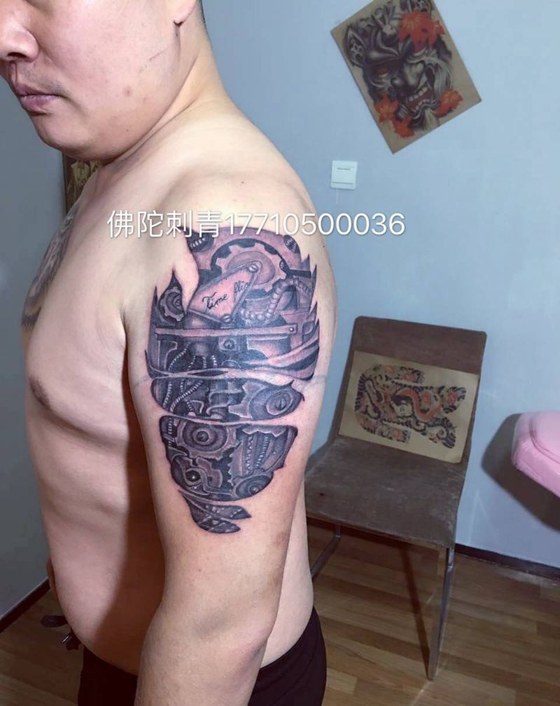 机械臂纹身图片_成品肩部欧美几何宁夏银川纹身图案