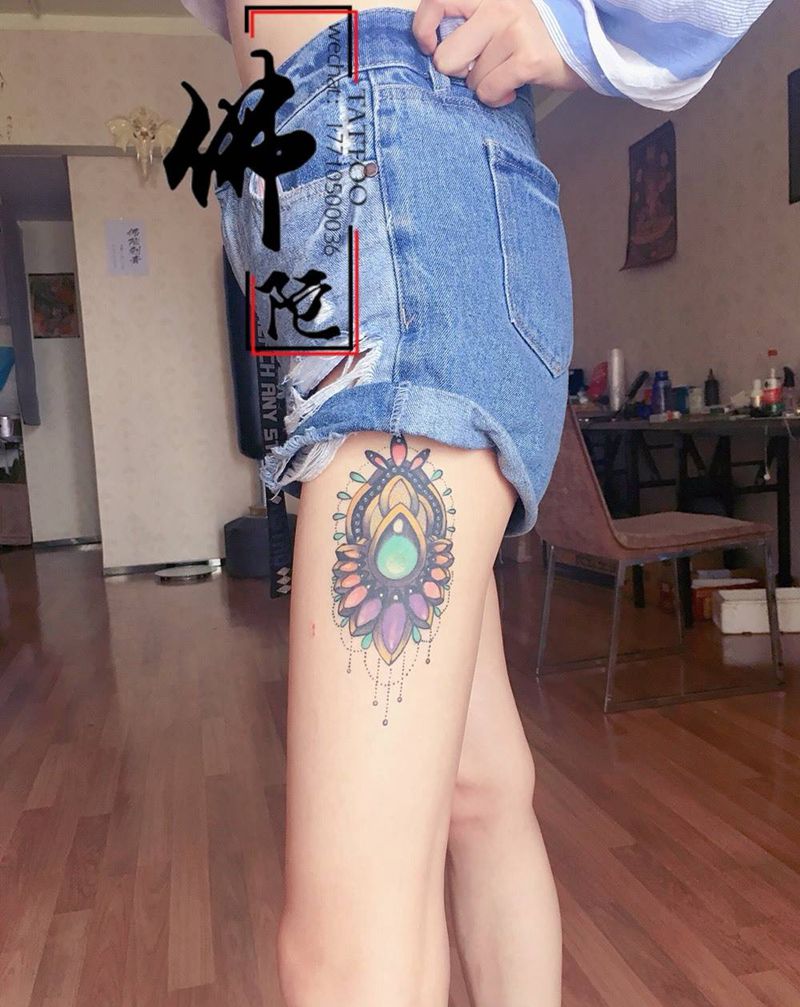 恢复快一年后的纹身纹身图片_成品腿部清新几何宁夏银川文身 学纹身图案