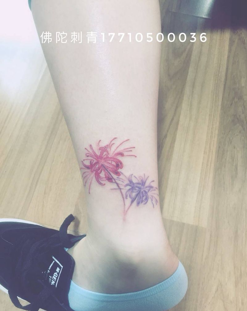 彼岸花纹身图片_手稿成品脚部清新植物宁夏银川中国纹身图案