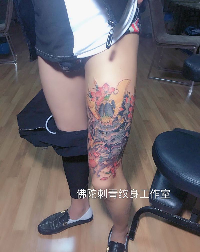 鬼武士纹身图片_成品腿部传统人物宁夏银川文身 学学习纹身图案