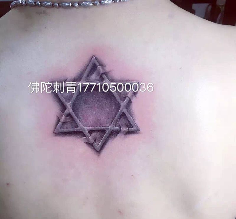 3D六芒星纹身图片_成品手稿肩部清新欧美几何银川宁夏原创纹身图案