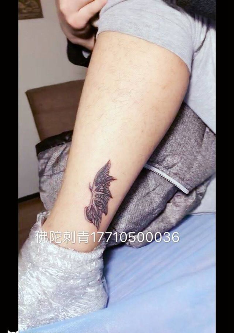 恶魔羽翼纹身图片_成品手稿腿部清新银川 宁夏佛陀刺青纹身图案