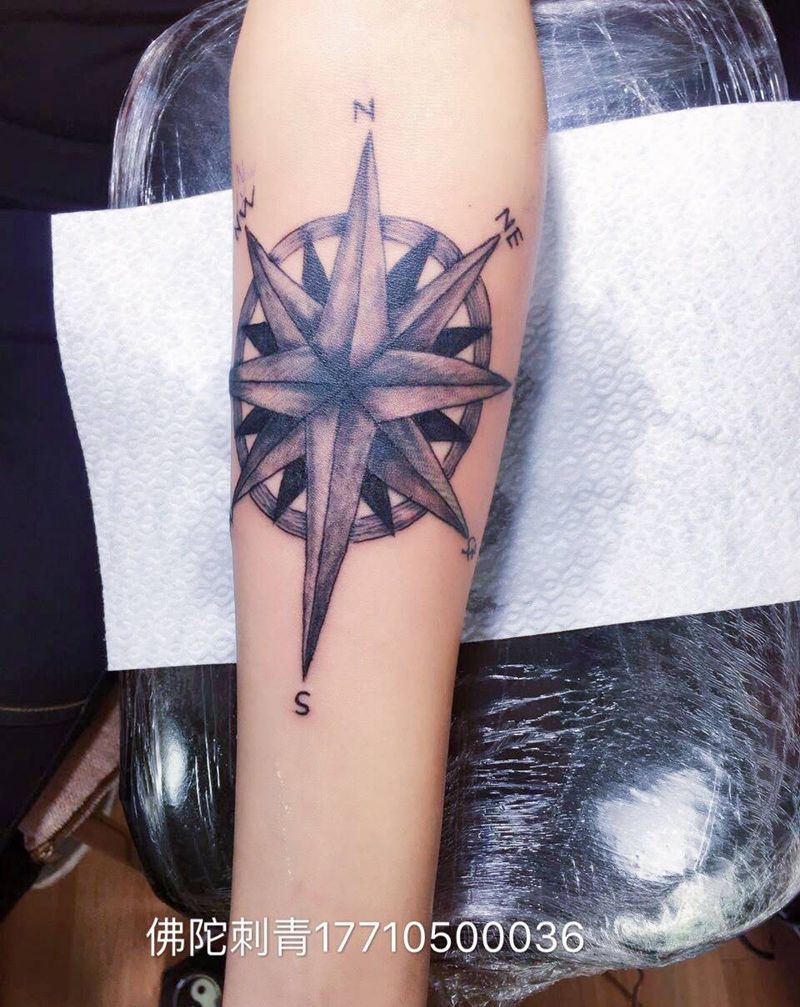 指南针纹身图片_成品手臂清新几何宁夏银川中国纹身图案