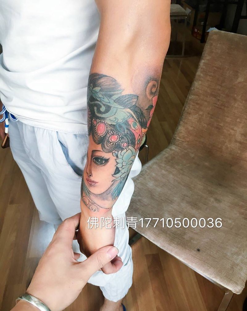 花旦纹身图片_成品手臂传统人物学习宁夏银川文身 学纹身图案