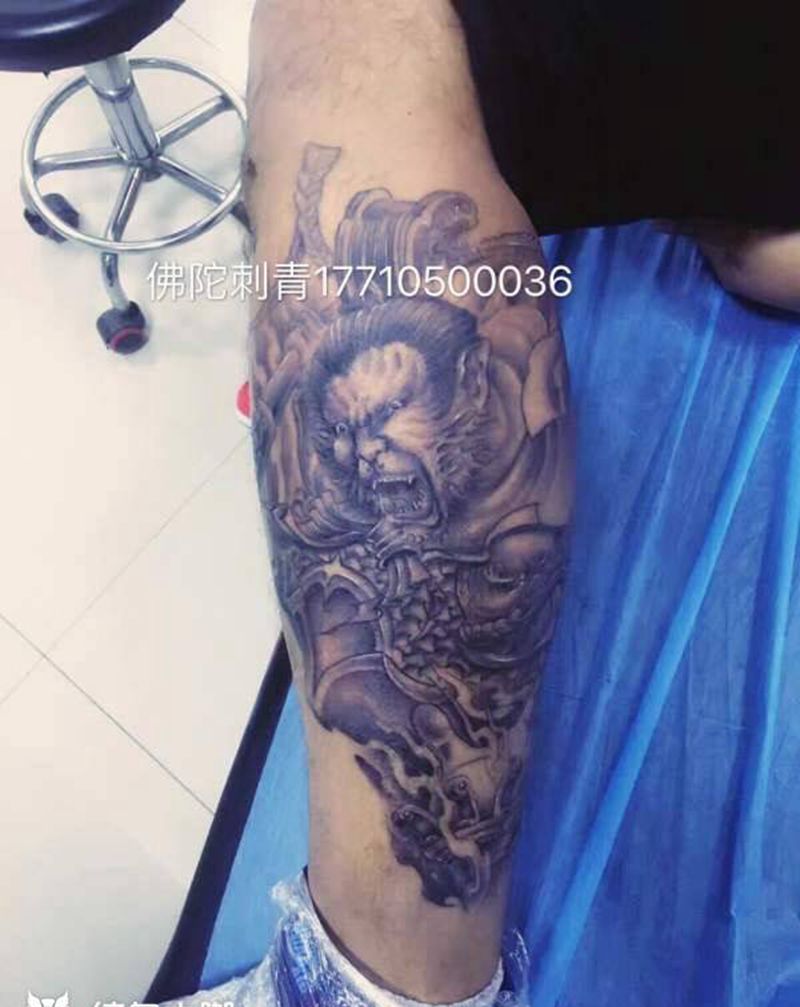 斗战胜佛纹身图片_手稿腿部传统动物鬼神银川 宁夏纹身图案