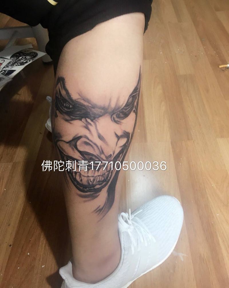 小丑纹身图片_成品手稿腿部欧美写实人物宁夏银川文身 纹身图案