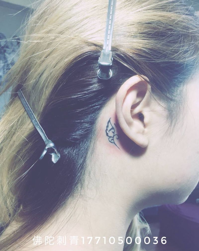 耳后小清新纹身图片_成品清新银川宁夏中国几何图腾纹身图案