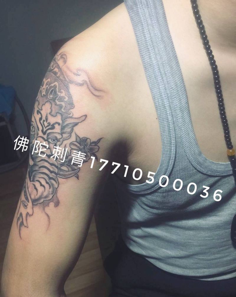 大臂象神纹身图片_成品手臂传统动物宁夏银川佛陀刺青纹身图案
