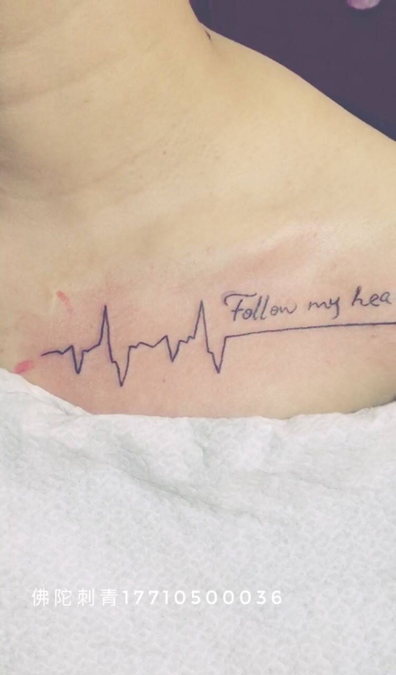 胸部心电图纹身图片_成品手稿胸部清新几何字符银川宁夏中国纹身图案