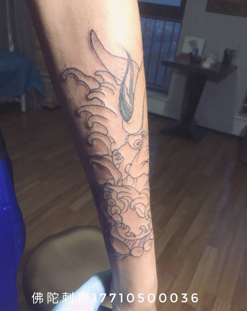 般若线条纹身图片_手稿手臂传统鬼神宁夏银川中国纹身图案