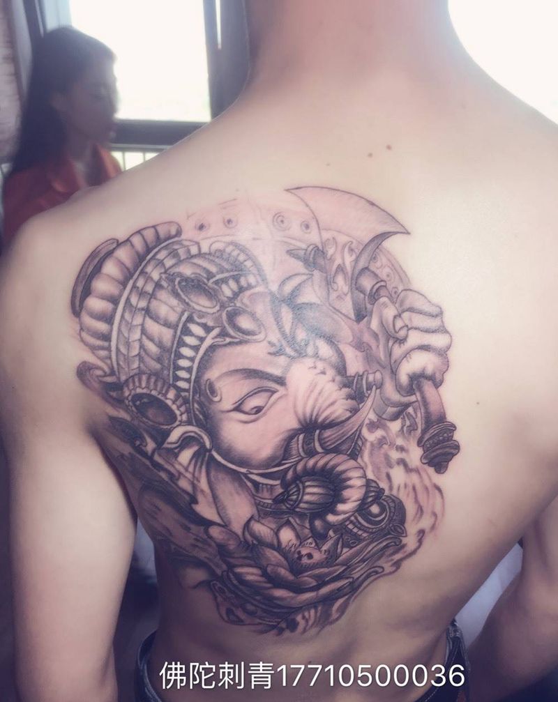 象神纹身图片_成品背部传统动物宁夏银川中国纹身图案