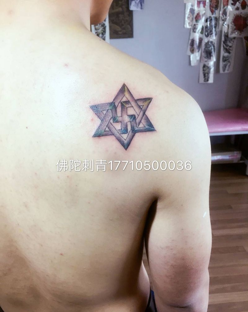 六芒星纹身图片_成品手稿肩部几何银川 宁夏佛陀刺青纹身图案