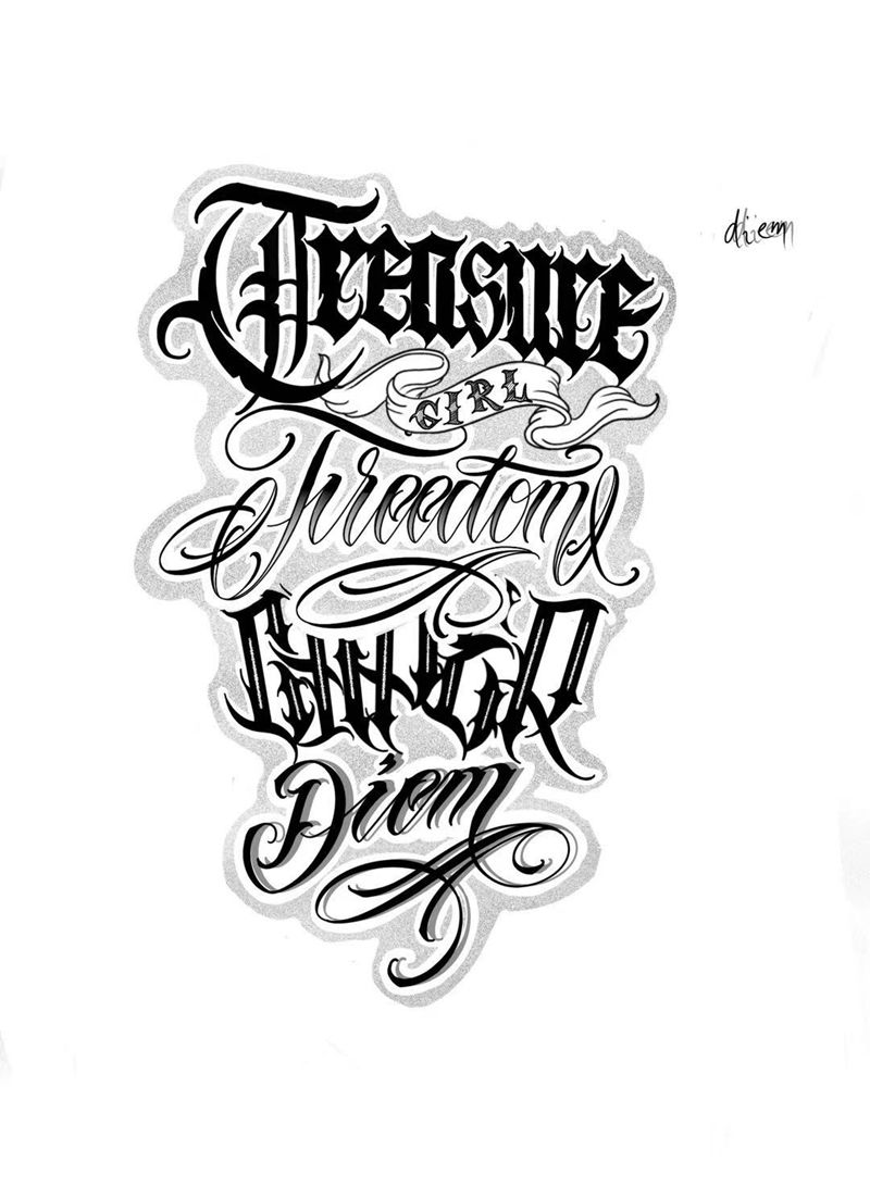 哥特风花体字纹身图片_腿部花体字纹身图案