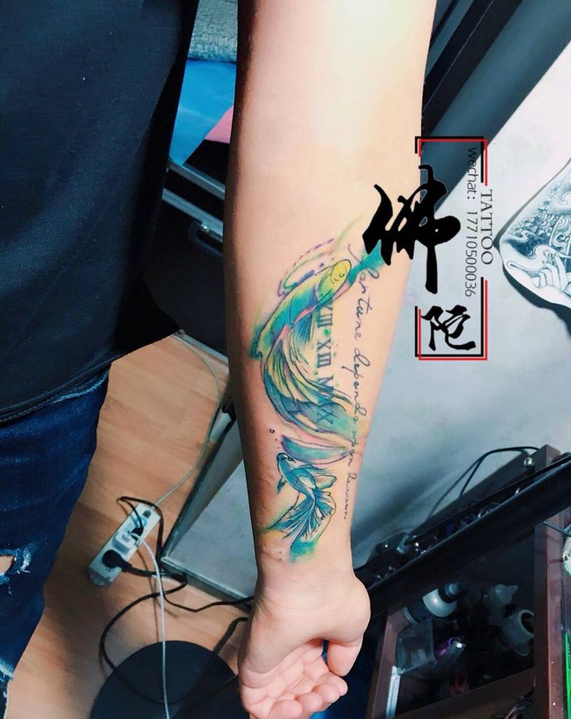 水彩鱼纹身图片_成品手稿手臂清新动物宁夏银川文身 学学习纹身图案