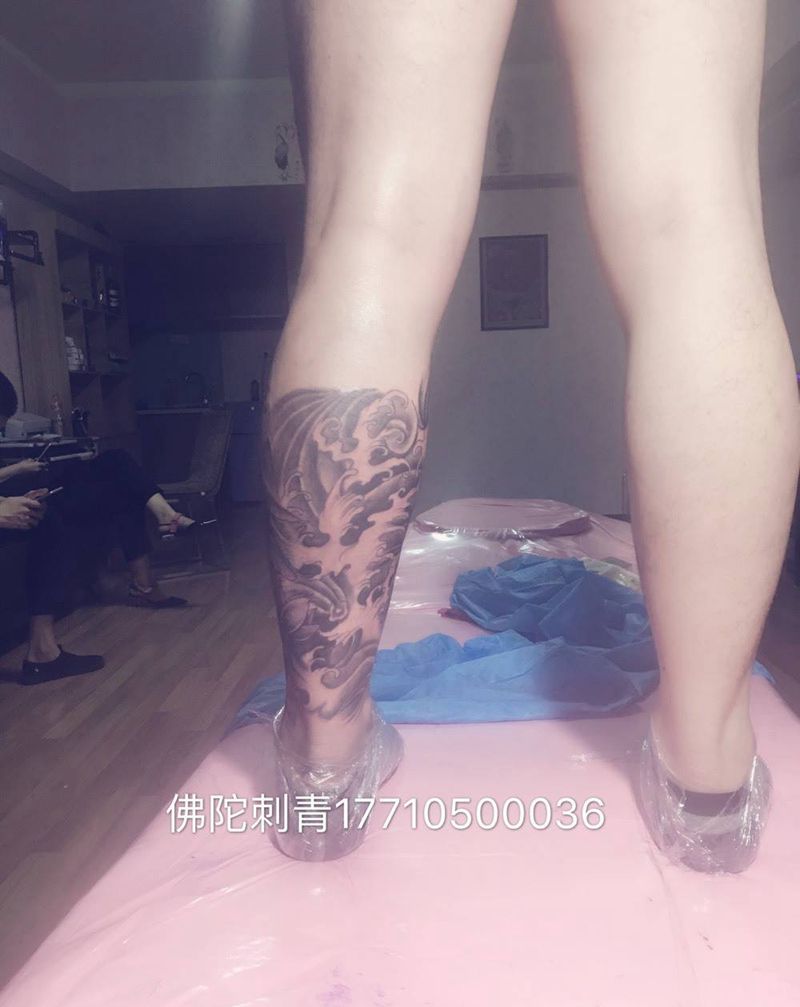 水浪纹身图片_成品手稿腿部传统几何宁夏银川文身 纹身图案