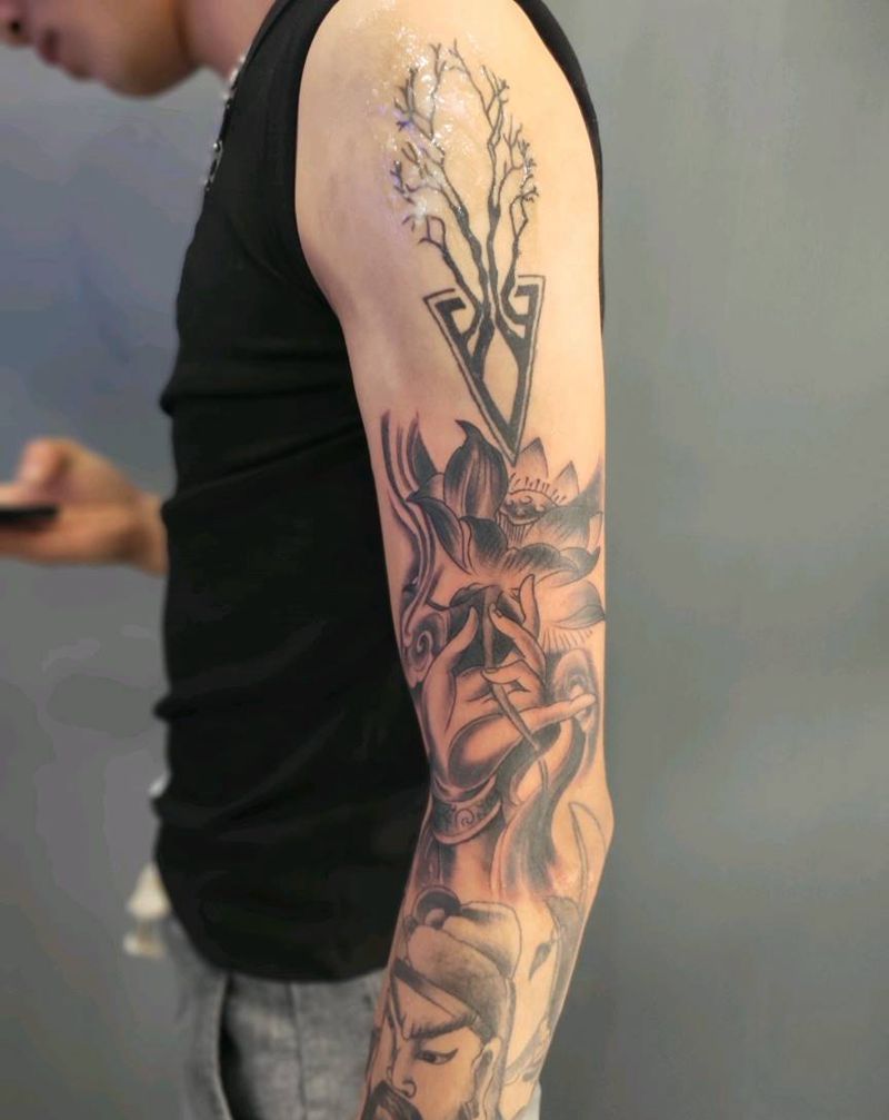 佛手莲花纹身图片_手臂纹身图案