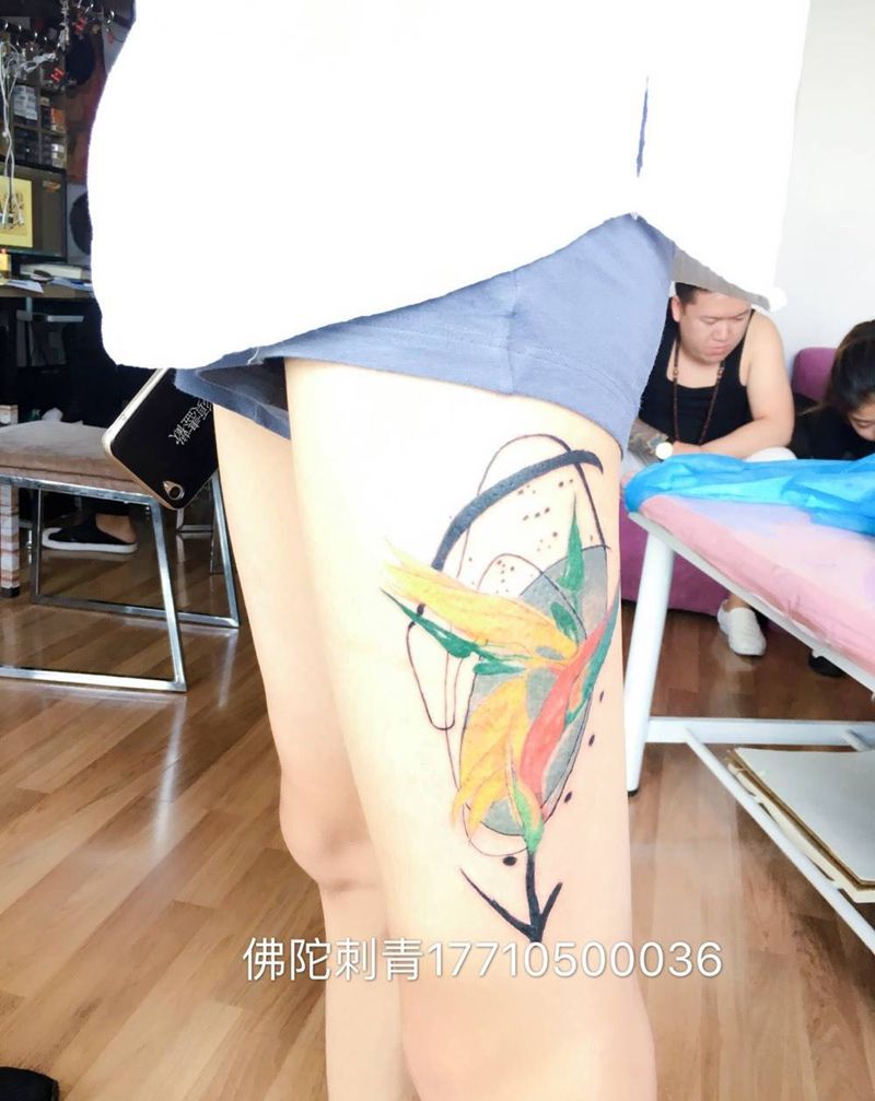 花纹身图片_成品手稿腿部欧美清新植物宁夏银川文身 纹身图案