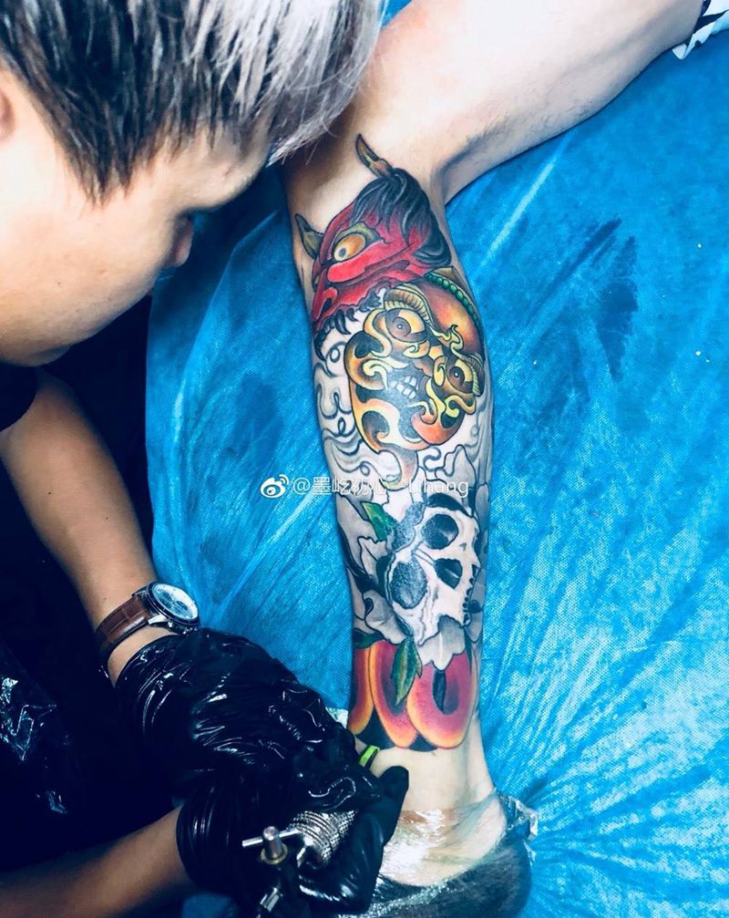 修改失败纹身纹身图片_腿部新传统修改重彩纹身图案