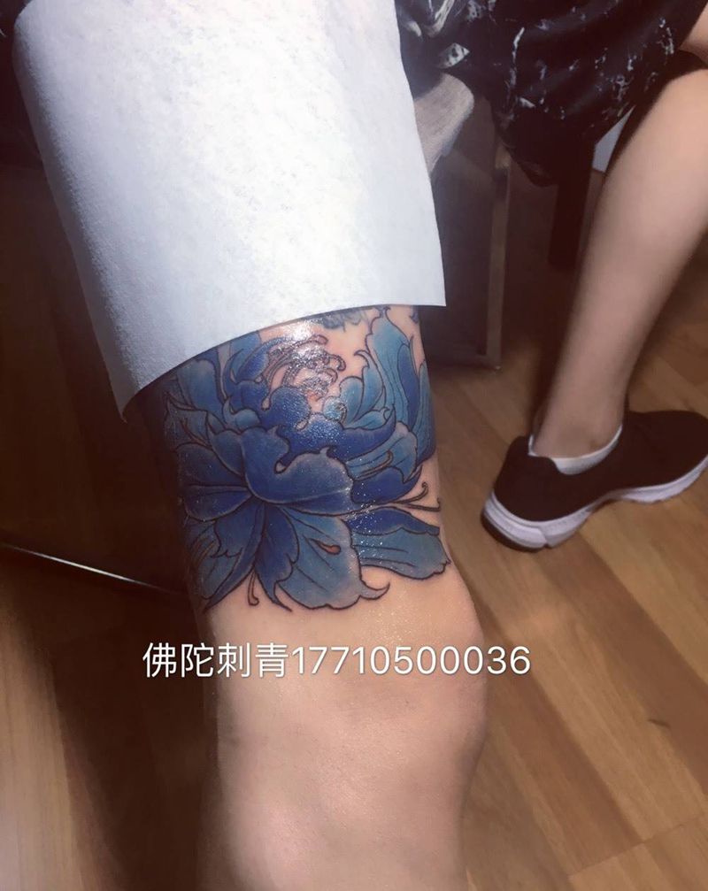 牡丹纹身图片_成品手稿腿部传统植物宁夏银川文身 纹身图案