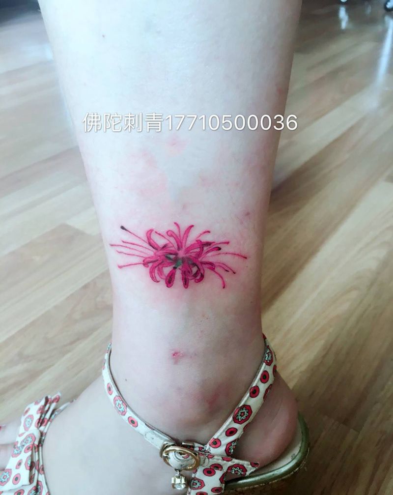 彼岸花纹身图片_成品手稿脚部清新植物宁夏银川文身 纹身图案