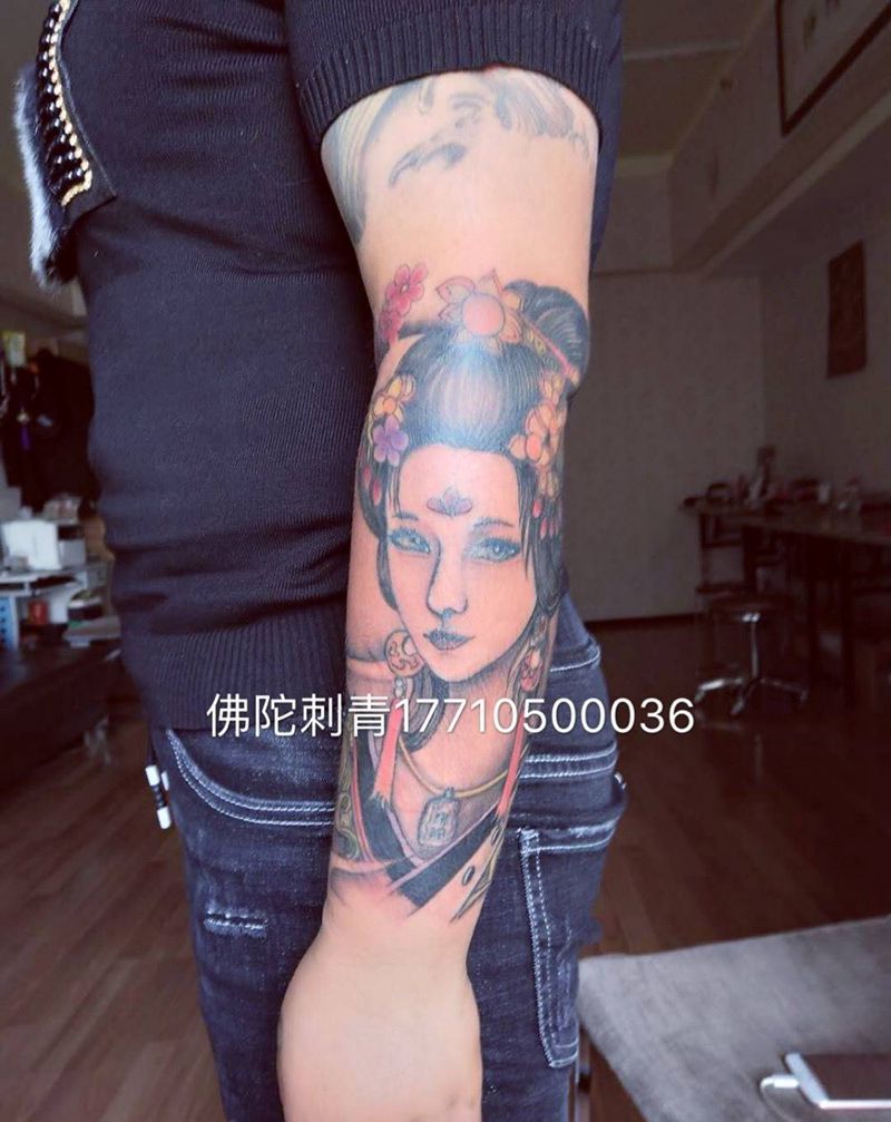 艺妓纹身图片_成品手稿手臂传统肖像人物宁夏学学习纹身图案