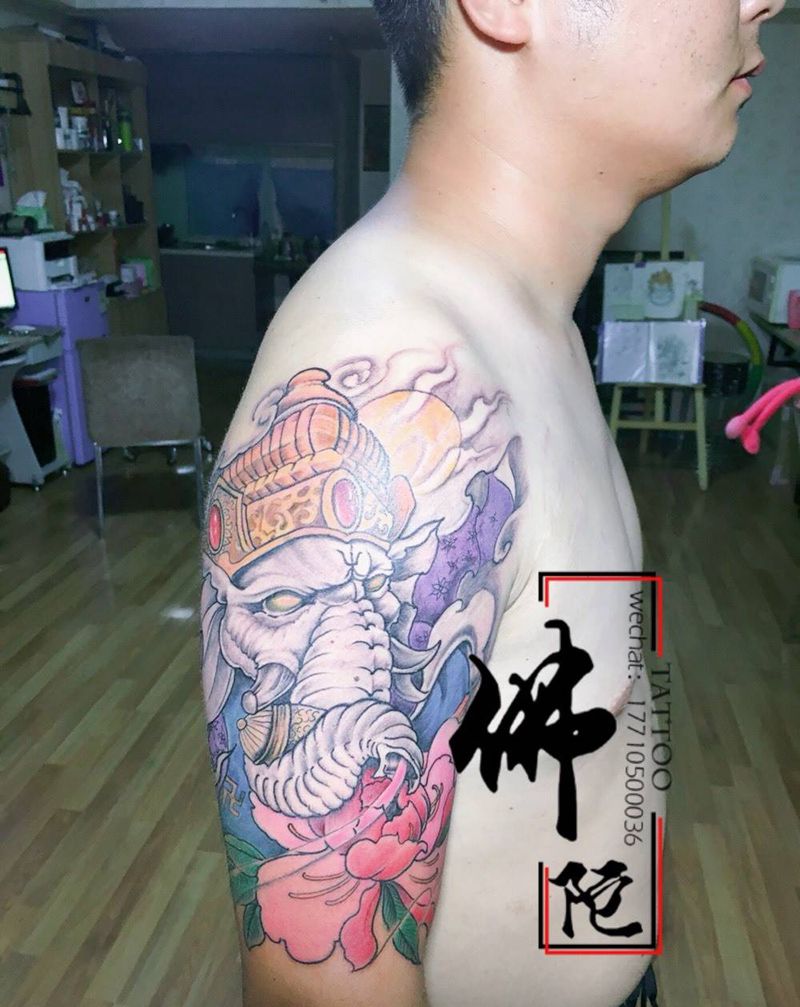 象神纹身图片_手稿成品手臂传统动物银川文身 宁夏学习学纹身图案