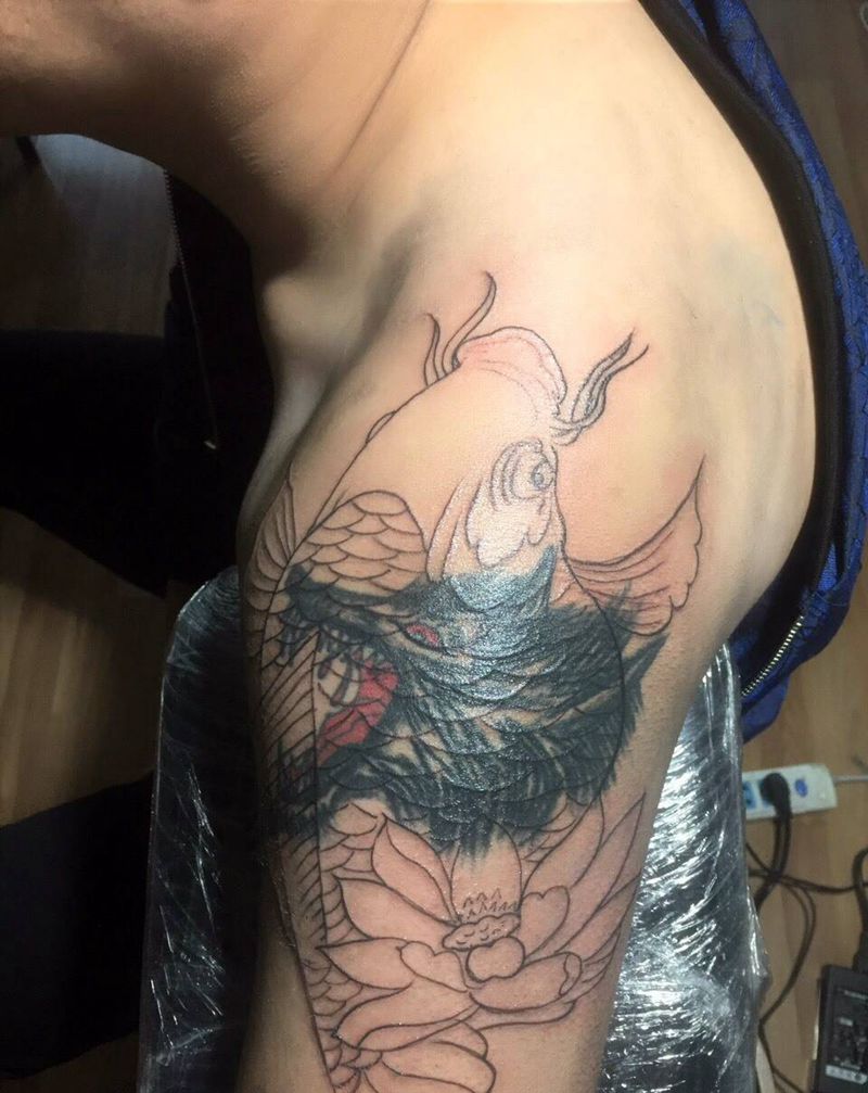 大臂遮盖纹身图片_肩部手臂传统动物银川 宁夏佛陀刺青纹身图案